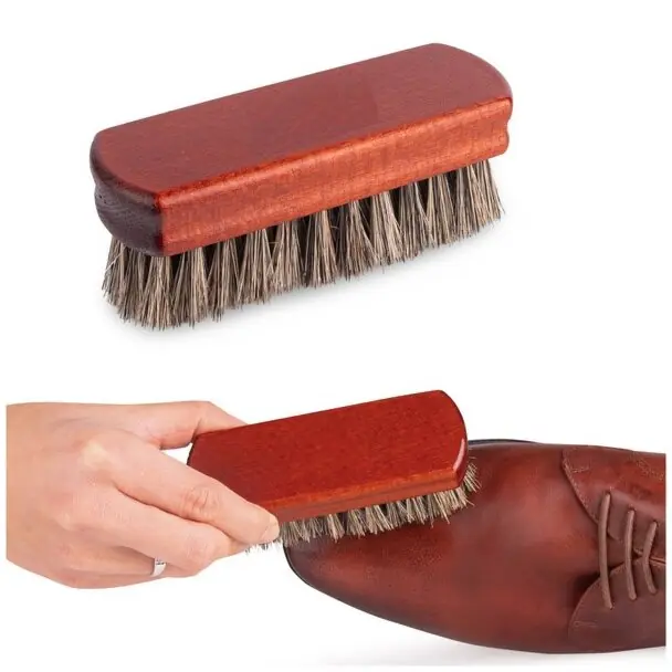 Must-Have Dřevěný kartáč na čištění bot s koňským vlasem Brush, 12 cm, světlý vlas
