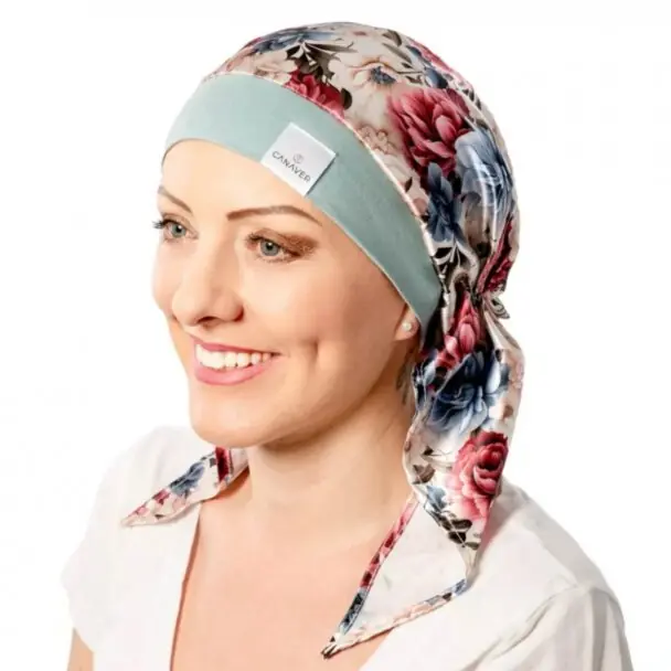 Super Cena Saténová onko šátka po chemoterapii Canaver, tameri květy