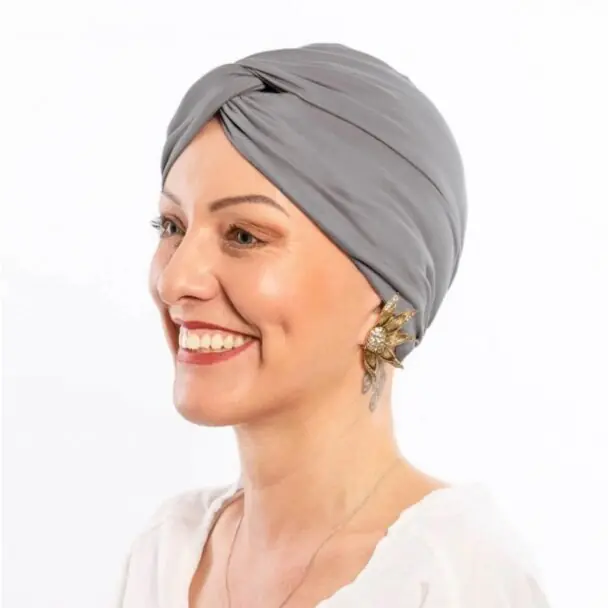 Dámský bavlněný onko turban po chemoterapii Canaver, šedý Novinka