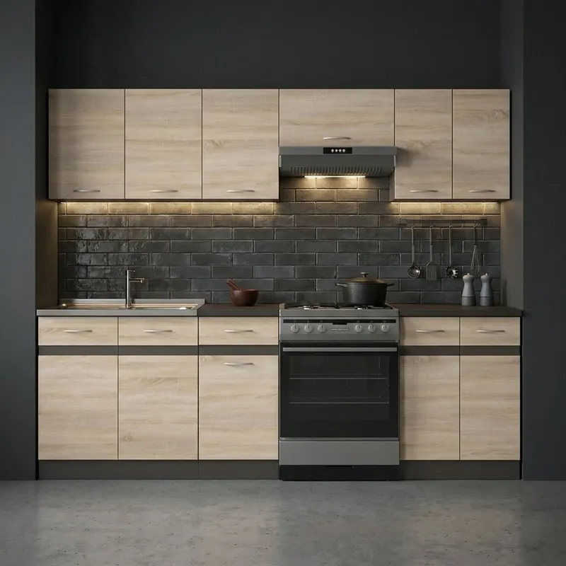 Top Prodej Kuchyně Junona 240 cm, bez pracovní desky, dub sonoma/ lišta wenge