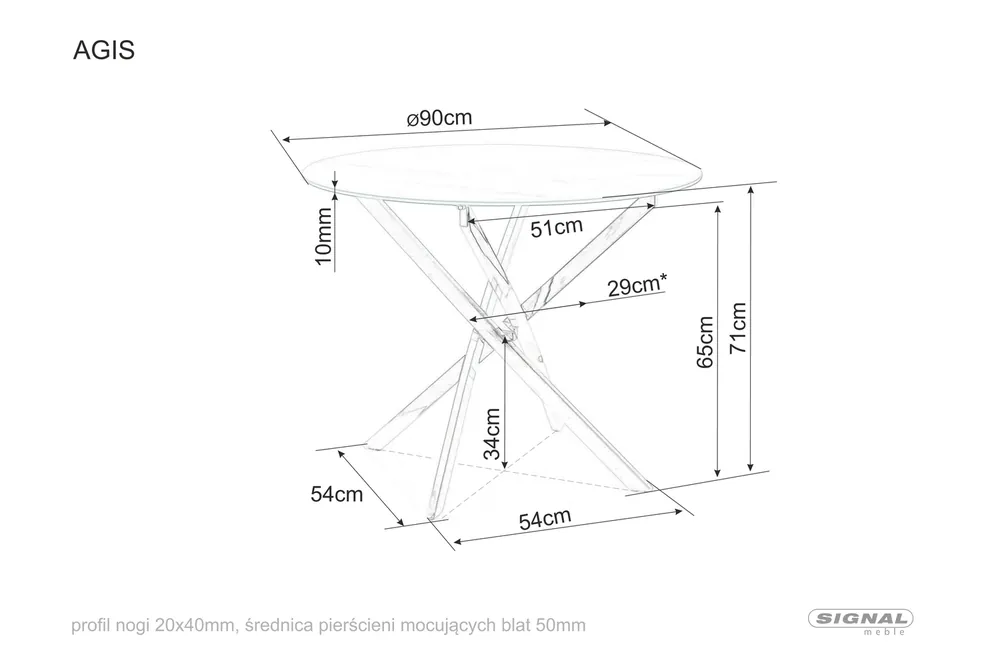 Značkový Jídelní stůl Agis, 90 cm, sklo/zlatý kov