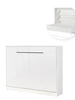 Zlevněný Postel Prestige New Poziom sklopná 140 cm, horizontální, skříň a rošt, bílá/bílá/úchyt černá