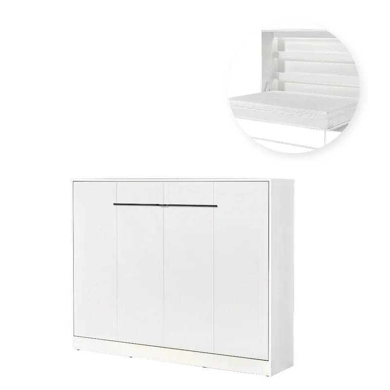 Zlevněný Postel Prestige New Poziom sklopná 140 cm, horizontální, skříň a rošt, bílá/bílá/úchyt černá