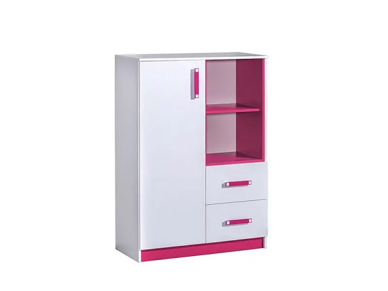 Komoda Trufel 6 90 vysoká, bílá/růžová Víkendová Akce