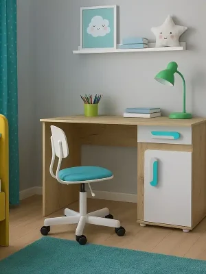 Zlevněný Psací stůl Apalucha 9, dub světlý/tyrkys