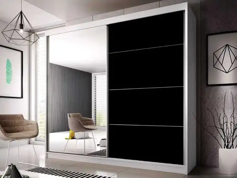 Top Prodej Šatní skříň Murphy 31 180, bílá/černý pololesk /zrcadlo