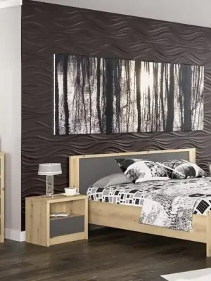 Akční Cena Sestava do ložnice DOMINIKA dub artisan/šedý (postel 160, 2x NS, komoda 4S)