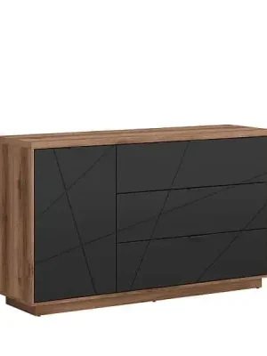 Zlevněný Komoda FORN KOM1D3S, dub delano tmavý/černý mat