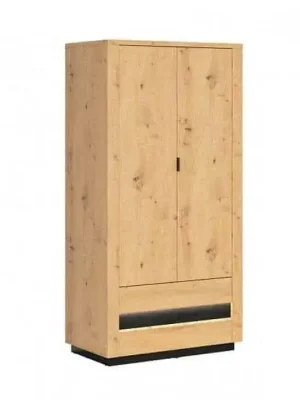 Výprodej OSTIA šatní skříň SZF2D2S, dub artisan/černý lesk