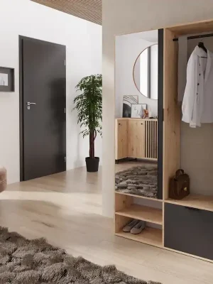 Časově Omezené Předsíňová stěna MINAS dub artisan/černá