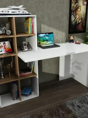 Finální Výprodej Pracovní stůl s regálem SHENDI bílá/ořech