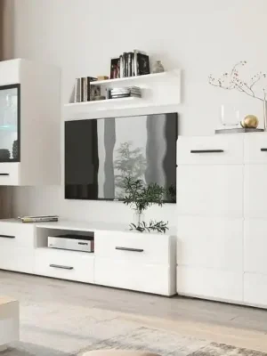 Obývací sestava s LED ASTROS barva bílá/bílý lesk Nakupujte Hned