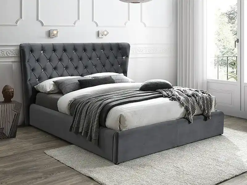 Čalouněná postel KARMEN VELVET 160x200 cm šedá Vysoce Kvalitní