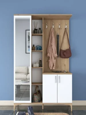 Předsíňová stěna se zrcadlem RASURA - bílá/ořech Finální Výprodej