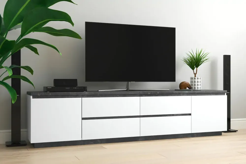Televizní stolek AZILA - bílá/tmavý beton Bezpečná Platba