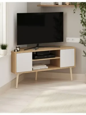 Rohový TV stolek KIBRIS - bílá/dub safírový Cenová Bomba